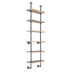 an industrial style shelving unit with four shelves