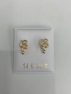 14k Yellow Gold  Snake Design Screw On Backings Gold Earrings Stamped 14k Fine Jewelry, Gold-plated Earrings Stamped 14k For Anniversary, Fine Jewelry 14k Stamped Drop Earrings, 14k Gold Drop Earrings, Snake Design, Gold Snake, Houston Tx, Jewelry Earrings Studs, Screw