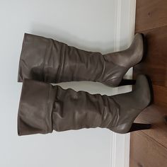 Nwot Gorgeous Genuine Leather Gray Tall Scrunch Boots. The Leather Is Buttery Soft. Size 6. Scrunch Boots, Shoes Heels Boots, Shoes Women Heels, Heeled Boots, Shoes Heels, Genuine Leather, Size 6, Women Shoes, Boots