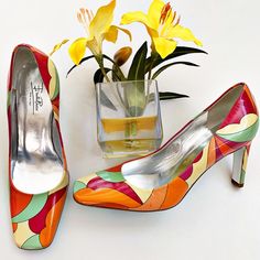 Vintage Emilio Pucci Square Toe Heels Vintage Signature Pucci Square Toe No Box 100% Italian Leather Made In Italy #Squaretoe #Vintage Multicolor Leather Heels For Formal Occasions, Elegant Fitted Multicolor Heels, Multicolor Low Heel Heels For Formal Occasions, Multicolor Low Heel Heels For Formal Events, Formal Multicolor Low Heel Shoes, Multicolor Round Toe Heels For Formal Occasions, Multicolor Formal Heels With Round Toe, Elegant Multicolor Low Heel Heels, Elegant Multicolor Low Heels