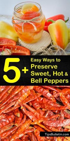 several different types of food with the title 5 easy ways to preserve sweet, hot and bell peppers