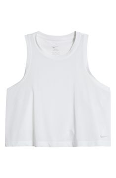 Head to the gym or studio in this breathable mesh tank constructed from sweat-wicking Dri-FIT fabric in a playfully cropped silhouette. 18 1/2" length (size Medium) Crewneck Semisheer Dri-FIT moisture-wicking technology 80% polyester, 20% spandex Machine wash, tumble dry Imported Athleisure Crop Top With Mesh Back And Medium Support, Nike Stretch Sports Crop Top, Nike Stretch Crop Top For Sports, Nike Athleisure Crop Top For Gym, Breathable Cropped Sportswear Tops, Nike Technical Tops For Light Sports, Nike Technical Breathable Tops, Nike Athleisure Crop Top For Sports, Nike Stretch Crop Top For Workout