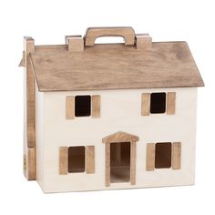 a toy house with two windows and one door