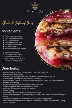 Rhubarb Oatmeal Bars, Oatmeal Bars, Rolled Oats, Granulated Sugar, Large Bowl, Rhubarb, Unsalted Butter