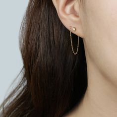 Size: Total Length 66 mm, CZ 3 mm Material: 14k Solid Gold, Cubic zirconia Color: Yellow Gold All jewelry comes in a gift-ready box. Dainty Round Earrings With Delicate Chain, Gold Bar Earrings Studs, String Earrings, Simple Hoop Earrings, Chain Earring, Earring Drop, Bar Stud Earrings, Dangle Hoop Earrings, Solid Gold Earrings