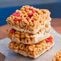 three desserts stacked on top of each other