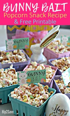 an easter bunny themed popcorn snack recipe and free printable