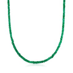 Ross-Simons - 75.00ct t. w. Emerald Bead Necklace, 14kt Yellow Gold Magnetic Clasp. 20". Transform your ensemble with this bright necklace. 75.00 ct. t. w. faceted emerald rondelle beads look stunning against the neckline. Pair with a black blouse or dress and watch the vibrant hue pop! Finishes with a 14kt yellow gold magnetic clasp. Because the size of each bead can vary, total carat weight is approximate. Emerald bead necklace. Emerald birthstones are the perfect gift for May birthdays. Elegant Green Necklace With Sterling Silver Clasp, Elegant Formal Emerald Necklace With Faceted Beads, Elegant Rondelle Emerald Necklace, Elegant Round Emerald Necklace With Faceted Beads, Elegant Faceted Briolette Emerald Necklace, Elegant Emerald Necklace With Faceted Beads, Fine Jewelry With Single Strand Rondelle, Fine Jewelry Single Strand Rondelle, Classic Faceted Round Bead Necklaces