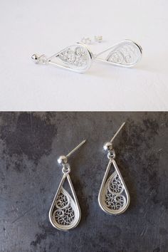 Silver Dangle Earrings. Drop Filigree by SusanaTeixeiraJewels Filigree Drop Earrings As A Gift, Silver Filigree Earrings, Teardrop Filigree Earrings As Gift, Gift Drop Earrings With Filigree Detail, Gift Filigree Drop Earrings, Filigree Dangle Earrings For Gifts, Elegant Silver Filigree Danglers, Teardrop Filigree Earrings For Gifts, Silver Filigree Teardrop Earrings For Gift