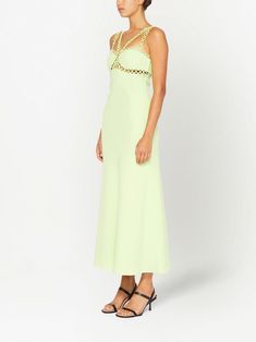 Find SIMKHAI Sevilla Sleeveless Midi Dress on Editorialist. lime green cut-out detailing scallop edge sweetheart neck sleeveless flared mid-length straight hem College Formal, Cute Formal Dresses, Scallop Edge, Sleeveless Midi Dress, Jonathan Simkhai, Green Midi Dress, Flowy Skirt, Sweetheart Neck, Midi Dress Sleeveless