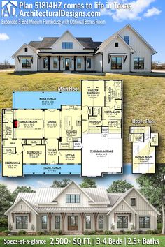 the floor plan for this ranch house is very large and has two master suites on each side