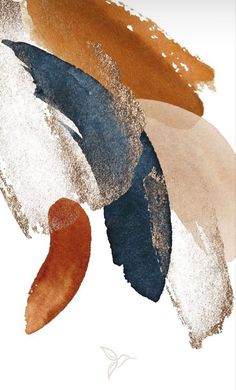 an abstract painting with blue, orange and white colors on it's surface is shown