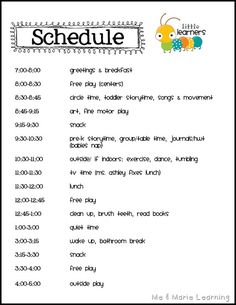 a printable worksheet with the words schedule for children to learn how to read