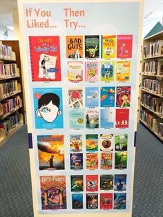 there is a poster with many books on it