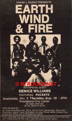 the earth wind and fire concert poster for their upcoming show at rock'n'roll studios