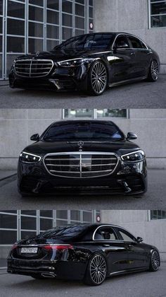 the front and back view of a black mercedes s - class sedan in three different views