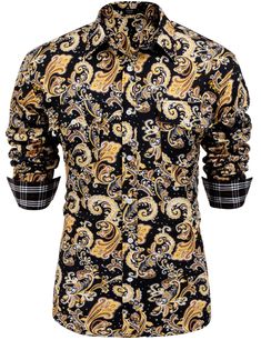 PRICES MAY VARY. 【MATERIAL】The button down shirts is lightweight, skin-friendly and breathable, provides you a breathable and comfortable feeling all day. 【DESIGN】This fashion paisley shirt designs in long sleeve, featuring with vintage-style printed pattern, two side chest pockets, turn down collar, button closure, contrast color cuffs, will makes you stand out in the crowd. 【MULTI-MATCHED STYLE】You can tucked this paisley shirts in jeans for a classic retro western style, or just pair this stylish floral shirt with chinos for casual daily wear. A Perfect gift for hubby, son, dad or friends. 【OCCASIONS】Casual long sleeve shirt greats for all seasons, suitable for Leisure, Cowboy, country-themed dance, Mexican theme party, stage performence or any casual daily wear. 【NOTE】Please check the Cheap Patterned Shirt With Paisley Print, Luxury Formal Shirt With Paisley Print, Dance Mexican, Mens Paisley Shirts, Western Dress Shirts, Floral Dress Shirt, Paisley Print Shirt Men, 70 Outfits, Paisley Print Shirt