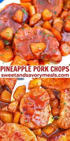 pineapple pork chops with sweet and savory bbq sauce on top