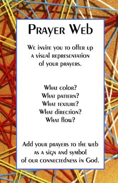 a poster with the words prayer web on it and an image of some colored sticks