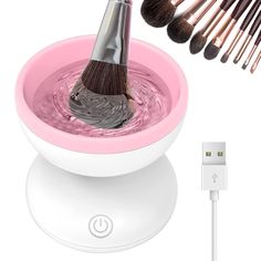 【US Patent & Time Saver Design】: Electric makeup brush cleaner machine using improved design, unlike other styles just could clean 1 brush at one time, this machine using 3.15 in large opening silicone bowl to clean 1-8 makeup brushes at once, time and energy saver. 【Deeper & Gentle Clean Brushes】: Makeup brush washing machine has 240 ultra-soft silicone cleaning heads of different diameters and heights, to ensure all-around coverage to bristles of every size when the machine is rotating, and will not harm your makeup brushes. 【Widely Compatibility】The electric makeup brush cleaner suits for cleaning various brushes, even short blush brushes, nail brushes, and double heads brushes, also cleans powders brushes and liquid & paste brushes, the powder brush needs cleaning for 30 seconds, and t Beauty Blender Cleaner, Makeup Brush Cleaner Machine, How To Wash Makeup Brushes, Electric Makeup, Contour With Eyeshadow, Silicone Bowl, Electric Brush, Make Up Brush, Makeup Brush Cleaner