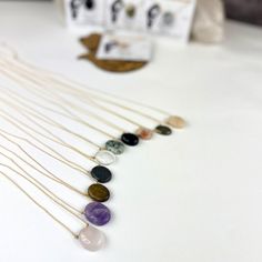 Wear as a choker or longer and layered other necklaces! Gold bead makes for easy adjustment! - see photo YOU CHOOSE THE STONE: Amethyst - Calm - Peace - Stability Tigers Eye - Protection - Vitality - Confidence Ruby Fuchsite - Love - Courage - Positive Growth Peach Moonstone - Soothing - Acceptance - Femininity Rose Quartz - Love- Compassion - Peace Crystal Quartz - Wisdom - Energy - Growth Pyrite - Wealth - Protection - Success Black Obsidian - Grounding - Protection - Power Tree Agate - Connec Ruby Fuchsite, Tree Agate, Necklaces Gold, Worry Stones, Peach Moonstone, Stone Crystal, Black Obsidian, Quartz Rose, Tigers Eye