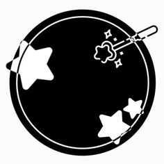 a black and white image of an object with stars on it's side, in the middle of a circle