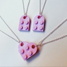 End Of Year Sale! Pink Lego Set (Back In Stock) * (Available To Ship Same / Next Day Of Purchase) * Includes 2 Separate Legos That Connect To Form A Heart :) Super Cute For Couples Or Best Friends! #Lego #Heart #Necklace #Legohearts #Gift Pink Double Heart Necklace As Gift, Pink Heart Necklaces For Friendship, Barbie Friendship Necklace, Matching Lego Heart Necklace, Matching Lego Necklace, Lego Heart Necklace, Necklace For Couples, Lego Heart, Friends Lego