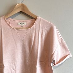 Part Tee, Part Sweatshirt, This Short-Sleeved Style Is One You Can Wear All Year Round. Made Of Lightweight Terry, It Has Raw Edges And That Triangle Thingy At The Neck Nwt Color: Pink Oversized, Boxy Fit Fabric: Cotton/Poly Care: Machine Wash Approx. 21 1/4” Underarm To Underarm Approx. 20 1/2” From Nape Of Neck To Bottom Hem This Listing Is For The Pink Tee All Other Photos Show Style Only No Trades Comfortable Pink Crew Neck T-shirt, Pink Relaxed Fit T-shirt In Organic Cotton, Pink Organic Cotton Crew Neck T-shirt, Pink Crew Neck T-shirt With Pockets, Pink Relaxed Fit Organic Cotton T-shirt, Short Sleeve Tops Casual, Madewell Shirts, Black And White Shorts, Striped Short Sleeve Shirt