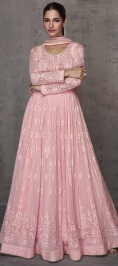 Pink and Majenta color Gown in Georgette fabric with Embroidered work Party Wear Gown, Georgette Fabric, Wear Pink, Party Wear, Festival, Pink, Fabric, How To Wear, Color