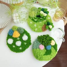 DIY Moss Punch Needle Coaster Full Kit for Starter Punch Coaster Making Kit,handmade Coaster Kit,diy Crafts Gift - Etsy Thailand Tufting Coaster, Diy Tufting, Diy Mat, Punch Needle Coaster, Diy Moss, Coasters Diy, Moss Rug, Painted Patterns, Punch Needle Kits