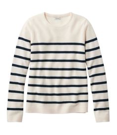 We traveled the globe to find the world’s finest cashmere for our striped crewneck sweater. It's so luxuriously soft, you’ll notice the difference from the moment you put it on. Slightly Fitted: Softly shapes the body. Falls at hip. 100% Inner Mongolian two-ply cashmere. Handwash and dry flat, or dry clean. Narrow ribbed trim. Imported. Fit: Slightly Fitted | Women's Classic Cashmere Sweater, Crewneck Stripe Stripe Sweaters, Wardrobe Aesthetic, Money Clothing, Pinterest Wardrobe, Work Capsule, Gamine Style, Striped Crewneck, Winter Inspo, Ootd Ideas