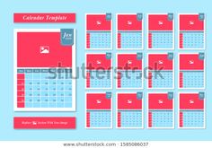 calendar template with red and blue background