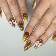 Deer Nail Designs, Fawn Nails, Dear Nails, Bambi Nails, Deer Nail Art, Doll Nails, Deer Nails, Bow Nail Designs, Ballet Nails