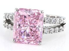 Pre-Owned Bella Luce® pink and white diamond simulants 11.12ctw octagon and round, rhodium over sterling silver starry cut ring. Measures approximately 0.81" L x 0.44" W and is not sizable. Diamond equivalent weight is 6.73ctw..  This product may be a customer return, vendor sample, or on-air display and is not in its originally manufactured condition.  It may not be new.  In some instances, these items are repackaged by JTV. Pink Sapphire Ring, Diamond Simulant, Pink Diamond, Pink Sapphire, White Diamond, Pink And White, Sapphire Ring, Cuff Bracelets, Cubic Zirconia