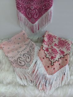 "Pink Western Cowgirl Bandana for your next concert or event, or just everyday wear. Fringe bandana's custom made to order! Ready for Cosmic Cowgirl? Choose 3 styles of pink bandanas all with white fringe!   All Bandanas are cotton 22 x 22 . Once the order is received, Bandanas are pre-washed so they are softer, sanitized and ready to wear, fringe is applied and ready for shipping!  Need it sooner- just ask!  Ask about custom color bandanas. Looking for a specific color bandana? Message me and w Adjustable Pink Bandana As A Gift, Adjustable Pink Bandana As Gift, Pink Bandana For Summer, Pink Bandana As Summer Gift, Pink Bohemian Bandana For Summer, Adjustable Summer Party Bandana, Adjustable Bandana For Summer Parties, Multicolor Bandana With Matching Headband For Festival, Hippie Festival Bandana One Size Fits Most