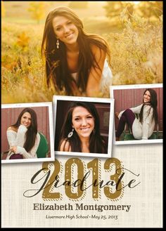 a graduation announcement card with three photos and the words 2012 - 2013 written on it