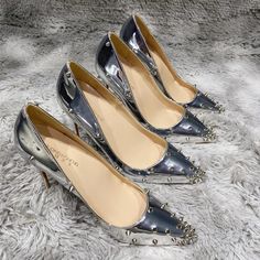 12cm with metal nails high heels luxury formal shoes, gold-plated rivets leather Silver rivet high wedding Pump Type: basic Heel Type: Thin Heels Origin: Mainland China Upper Material: Patent Leather Toe Shape: Pointed toe With Platforms: No1005003406182634 Heel Height: Super High (8cm-up) Fit: Fits true to size, take your normal size Style: Concise is_handmade: Yes Fashion Element: rivet Pattern Type: Solid Insole Material: latex Occasion: WEDDING Lining Material: PU Season: Spring/Autumn Outso Metal Nails, Wedding Pumps, Silver High Heels, Basic Heels, Silver Pumps, Pump Types, Patent Leather Heels, Silver Shoes, Stiletto Pumps