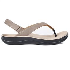 Indulge in comfort and style with Verra our adjustable Velcro back strap sandal, featuring a soft toe post for added luxury. Crafted from high-quality synthetic leather, this sandal exudes sophistication while offering durability for all-day wear. The medium heel cup provides stability and support, ensuring a confident stride with every step you take. Slip into the foam-lined footbed, offering extra cushioning for unparalleled comfort throughout the day. Enhanced with contoured arch support, thi Adjustable T-strap Sandals With Ortholite Insole, Adjustable Slingback Sandals With Arch Support, Adjustable Arch Support Slingback Sandals, Adjustable Slingback Footbed Sandals With Arch Support, Comfortable Adjustable Slingback Sandals With Leather Footbed, Adjustable Comfortable Slingback Sandals With Leather Footbed, Adjustable Leather Footbed Slingback Sandals, Adjustable Footbed Sandals With Arch Support And Slingback, Adjustable T-strap Sandals With Arch Support And Round Toe