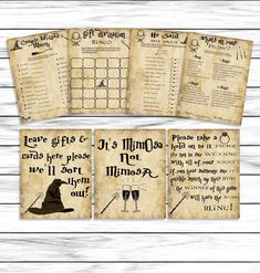 harry potter's hogwarts party game cards with instructions and pictures on them