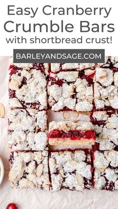 cranberry crumble bars with shortbread crust are the perfect dessert for christmas