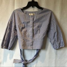 Nwot J.O.A Stripped Long Sleeve Crop Top Sz S Never Worn Navy And White Stripped Blouse With Long Straps To Wrap Around Waist Size S Blue Vertical Stripe Blouse For Spring, Spring Blue Blouse With Vertical Stripes, Chic Striped Tops For Daywear, Blue Fitted Tops With Vertical Stripes, Fitted Blue Tops With Vertical Stripes, Blue Fitted Top With Vertical Stripes, Fitted Blue Top With Vertical Stripes, Blue Vertical Stripes Top For Spring, Spring Daywear Striped Tops