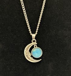 Silver & Blue Chain Necklace With Crescent Moon With Face And Dangle Charm Metal  | eBay Blue Moon-shaped Metal Jewelry, Metal Necklace With Moon Charm, Moon Shaped Metal Necklace With Adjustable Chain, Metal Necklaces With Moon Charm, Moon-shaped Metal Necklace With Adjustable Chain, Crescent Moon With Face, Moon With Face, Blue Crescent Moon, Moon Necklace Silver