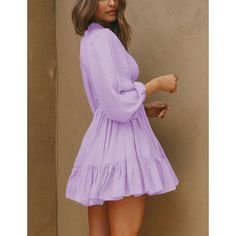 Light Purple Ruffle Detail Smocked Long Sleeve Dress Long Sleeve Smocked Dress For Day Out, Spring Solid Mini Dress With Ruffle Hem, Solid Mini Dress With Ruffle Hem For Spring, Spring Billowy Mini Dress With Ruffles, Billowy Mini Dress With Ruffles For Spring, Casual Long Sleeve Ruffle Dress For Brunch, Flowy Mini Dress With Ruffle Hem, Mini Ruffle Hem Dress, Solid Mini Ruffle Dress With Ruffle Hem