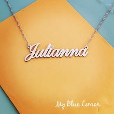 Order any word or name, for your new 14k White Gold Julianna style name necklace!Choose any swarovski birthstone for the dot of the i, or the first capital letter .*Nameplate and chain are all solid 14k White Gold*First capital letter is 1.0 cm tall (0.4 inches). *Nameplate is 0.8 high quality thickness.*In the photo you can view the 1.0 gram Twisted  Herringbone chain.*Choose your chainfrom the menu.*Choose your birthstone from the menu.*Be sure to tell me the name that you would like in the NO Herringbone Chain, The Dot, Gold Name Necklace, Personalized Pendant, Personalized Gifts For Her, Birthday Gifts For Women, The Menu, Gold Plated Jewelry, Birthstone Jewelry