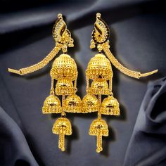 "\"Pure Handmade, Gold Look, Fancy, Design & Made by RealGold Jewellery Workers, Partywear, Gold Plated, Light Weighted Jhumka Earrings with Ear support chain, Pack of - 4 (with box then pack of 5) 2 Pieces Jhumka Earrings 2 Pieces Earrings support chain 1 Jhumka Box Earring Back - screw Back, Kee Fituter - Handmade, Skin friendly, Real Gold Looking, Fine Gold work by real gold jewellery Workers, long lasting, Party and Festival wear, Light weight, heavy looking Earrings with kaan chain. Title Name - Very Beautiful, Real Gold Looking, Fancy, Trendy, Exclusive Design with Real Gold work Earings with ear support For All Age Girls and Women." Kaan Chain, Heavy Earrings, Fancy Design, Real Gold Jewelry, Earring Sets, Simple Stud Earrings, Indian Earrings, Gold Work, Jhumka Earrings