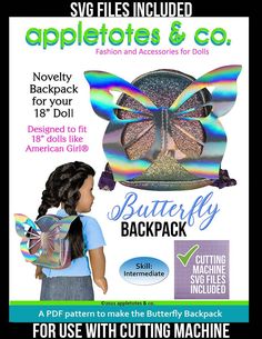 an advertisement for butterfly backpacks with the back side showing it's shiny material