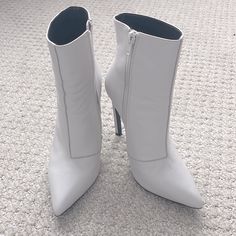 Like New. Never Been Worn. White Pointed Toe Heels With Padded Ankle, White Heels With Padded Ankle And Pointed Toe, White High Ankle Heels For Formal Occasions, White Ankle-high Formal Heeled Boots, White Ankle-high Heeled Boots For Formal Occasions, Formal White Ankle-high Heeled Boots, White Leather Booties, Tony Bianco, Leather Booties