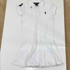 Nwt Kids Polo Pleated Dress Size 6x White Short Sleeve Tennis Dress, Fitted Short Sleeve Dress For School, Solid Color Spring School Dress, Fitted White Tennis Dress With Short Sleeves, Casual Solid Dresses For School, White Summer Dress For School, Classic White Cotton Dresses, White Cotton School Dress, White Fitted Casual Polo Dress