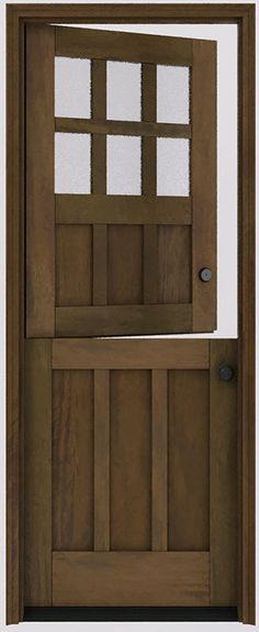 a wooden door with glass panels on it