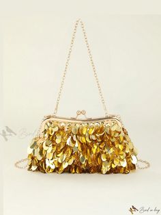 Bird in Bag - Exquisite & Glamorous Single Piece Luxurious Beaded Sequin Clutch Bag Featuring Chain Strap and Handle - Perfect for Parties, Weddings, or Gatherings Beaded Clutch Purse, Sequin Clutch, Printed Clutch, Beaded Clutch, Bird In Bag, Square Bag, Gold Details, Clutch Purse, Single Piece